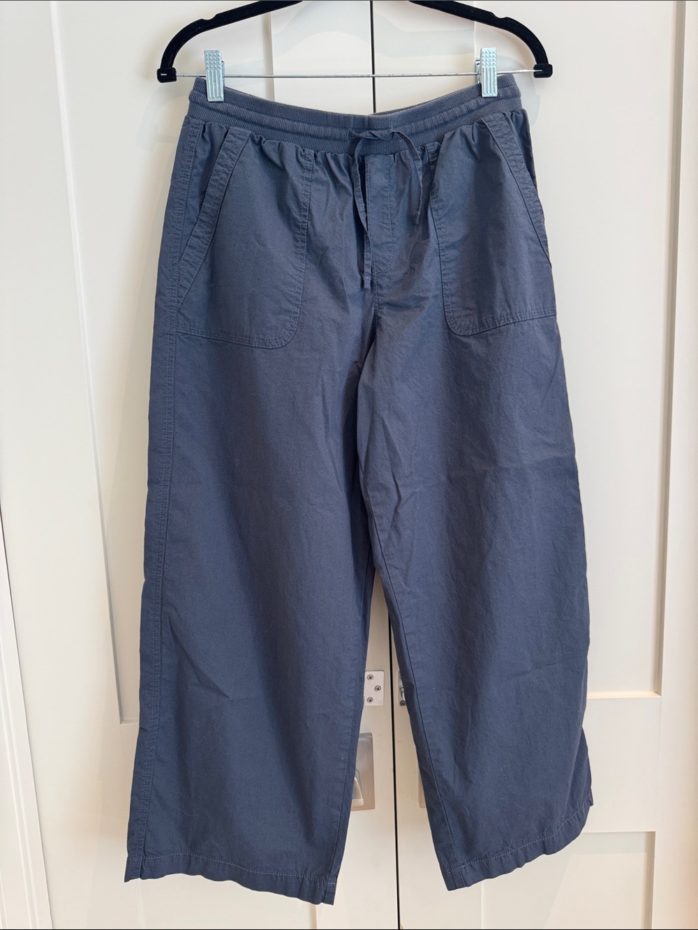 PACT Organic Wide-Leg Drawstring Pants — Slate Blue with Pockets